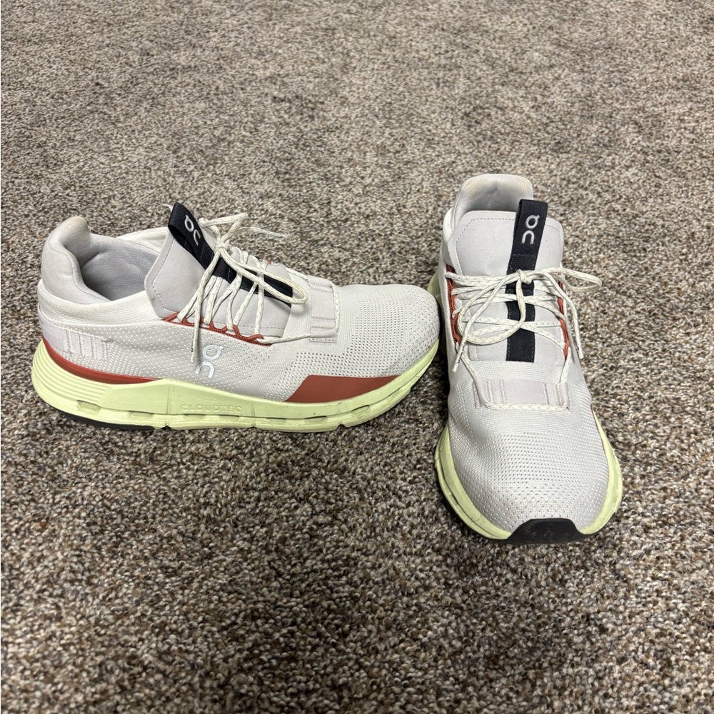 On Running Women's Cloudnova Sneakers in Light Beige with Coral Accents